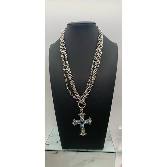 Cookie Lee Silver Tone Chain And Rhinestone Cross 72” Chain - Picture 4 of 7